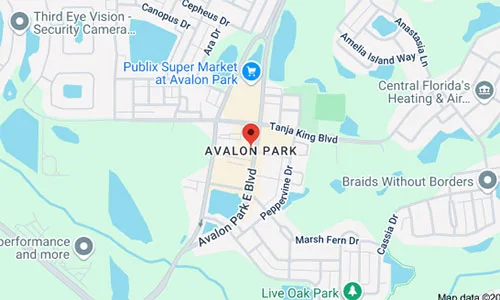 Avalon Park map highlighting the service areas covered by Dumpster Crews for junk removal and dumpster rental.