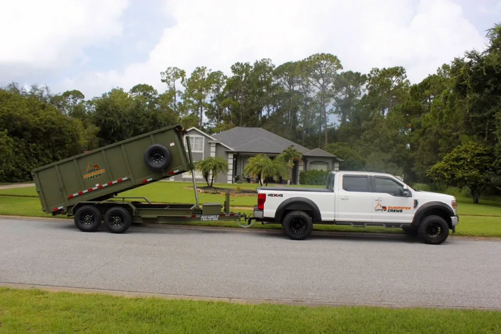 Dumpster Truck Attached with Trailer For Pickup. | Dumpster Rental Pricing