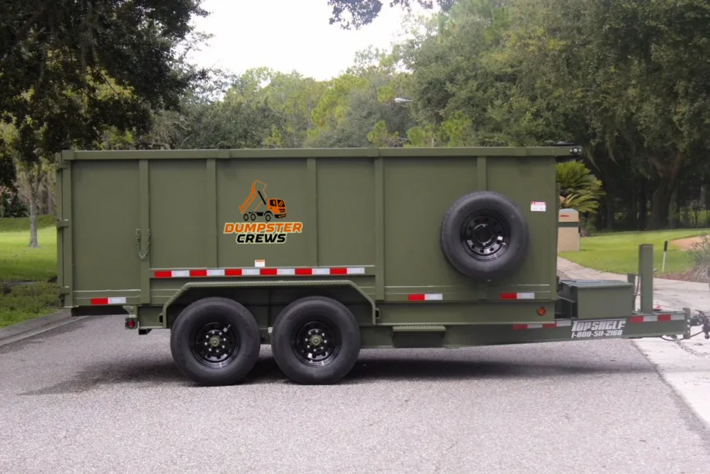 Parked Dumpster Trailer of Dumpster Crews for Dumpster Rental Service.